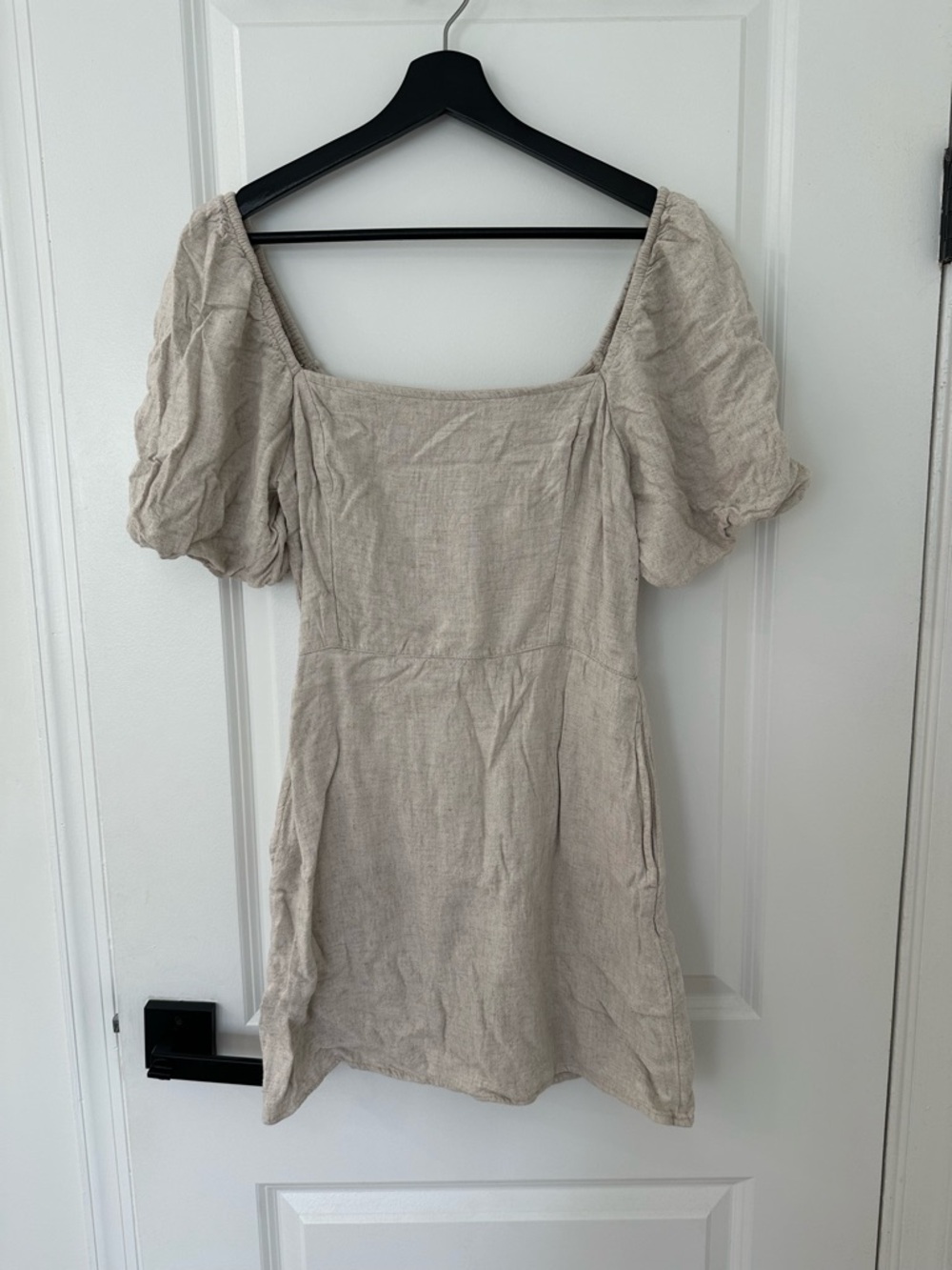 Abercrombie & Fitch Cream Square Neck Puff Sleeve Mini Dress